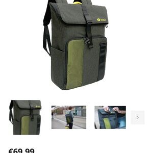 Segway Ninebot Commuter Backpack in dark grey with yellow and green accents.